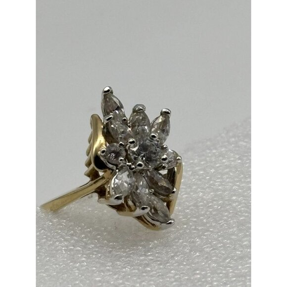 Vintage Ring Cubic Zirconia Cluster Marquis 14 KT. Gold Plated Yellow White Gold - Picture 8 of 15